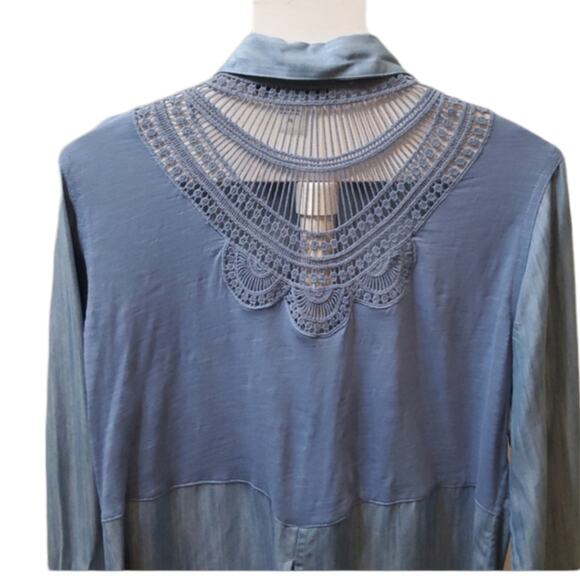 Bianca Nygard Petite Chambray Long Sleeve Top Size PL - Picture 3 of 9